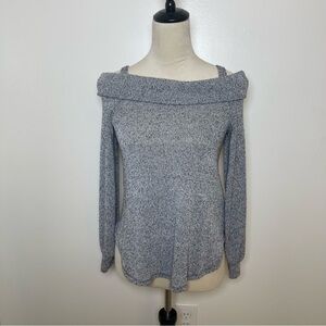Lavender Field Grey Off-Shoulder Sweater Top Size Small Soft Knit Long Sleeve